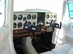Typical light aircraft (Cessna 150M) cockpit with control yokes