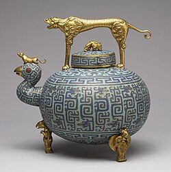 Chinese cloisonné enamel bronze wine pot, 18th century