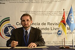 Prince Mired signs the Maputo Declaration for a Mine-Free World in Mozambique, February 28, 2016.