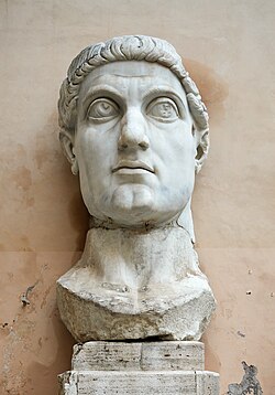 The Colossus of Constantine. Portraits after the Tetrarchy stopped including realistic features, as the emperor began to be seen as a symbol rather than an individual.[58]