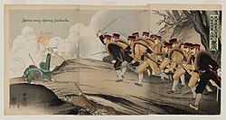 Japanese woodcut print depicting an infantry charge in the Russo-Japanese War