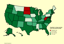 Percentage population change by state since the previous census (1960)