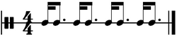One measure of the "Scotch snap" or Lombard rhythm notated in sheet music in a 44 time signature.