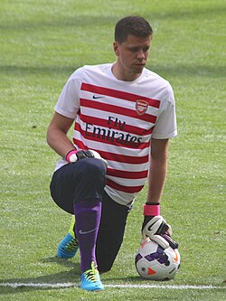 Szczęsny warming up during the 2013 Emirates Cup