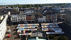 Cambridge Market as seen from the Tower of St. Mary the Great
