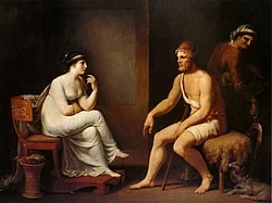 Penelope questions Odysseus to prove his identity, 1802 painting by Johann Heinrich Wilhelm Tischbein