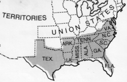 American Civil War map, Federal Union and Southern States