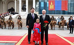 Putin and Mongolian President Ukhnaagiin Khürelsükh in Ulaanbaatar, Mongolia, 3 September 2024