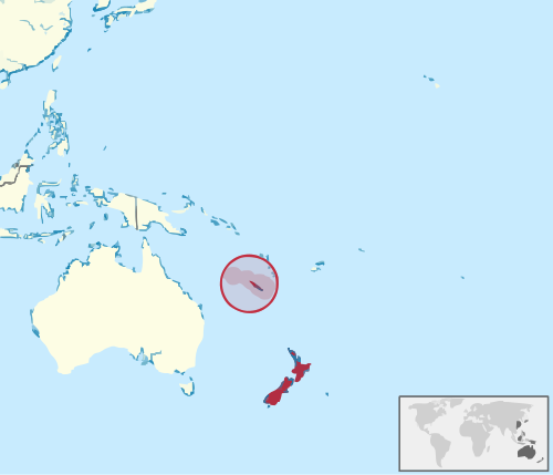 Map of New Caledonia and New Zealand, the two main areas that make up Zealandia