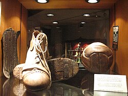 Footwear, shin pads and ball which belonged to Zamora in exhibition
