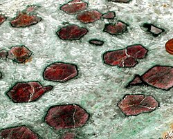 Eclogite with centimeter-size garnet crystals