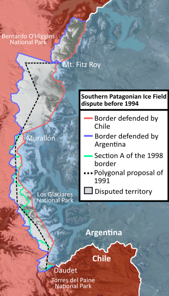 Territorial dispute between Chile and Argentina over the Southern Patagonian Ice Field before 1994