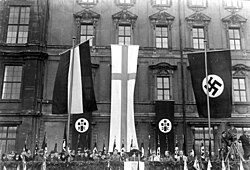 Members of the German Christians organisation celebrating Luther Day in Berlin in 1933. A speech is given by Bishop Hossenfelder.