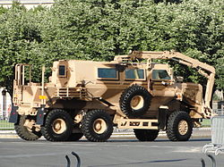 Buffalo MRAP (Mine Resistant Ambush Protected Vehicle), a common vehicle used to uncover improvised explosive devices (IEDs) by combat engineer units.