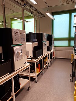 HiSeq sequencers at SciLIfeLab in Uppsala, Sweden. The photo was taken during the excursion of SLU course PNS0169 in March 2019.