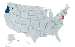Red counties do not permit self-service. Blue counties require full-service, but allow stations to permit self-service.