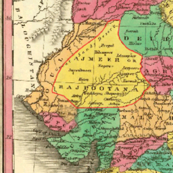 Rajpootana region as depicted in the Map of India by Anthony Finley in 1831