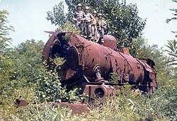 The ruins of the locomotive Matei 10 at Changdan in 1976.