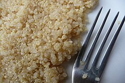Quinoa is typically cooked by boiling it in water or broth until the grains become tender
