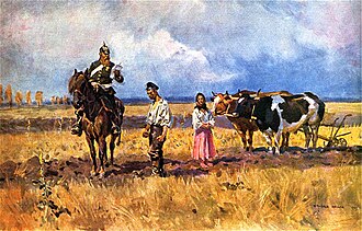 Prussian deportations of ethnic Poles (Polenausweisungen), 1909 painting by Wojciech Kossak