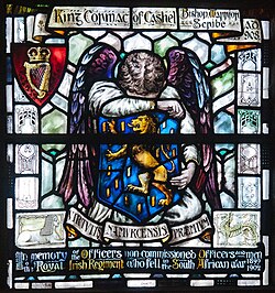 Memorial window from St Patrick's Cathedral, Dublin by An Túr Gloine. Many Irish Republicans sympathised with the Boer side,[169] rather than the British side on which fought the Royal Irish Regiment.