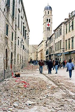 Stradun shelled during the Siege of Dubrovnik (1991)