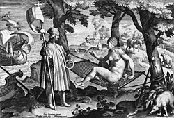 Allegory of the New World by Stradanus, depicting Vespucci that awakens the sleeping America