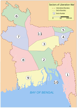 The eleven sectors during the Bangladesh Liberation War
