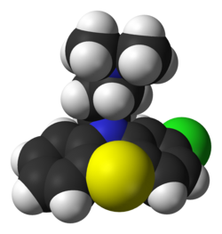 A molecule of chlorpromazine, the first antipsychotic developed in the 1950s