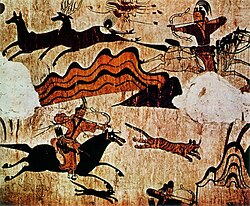 An example of a Goguryeo tomb mural of hunting, middle of the first millennium.