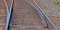 A pair of tapered moveable rails known as switch rails (points or point blades)