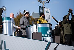 Nick Foles speaking at the team's Super Bowl parade.