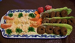 Falafil and hummus in a Syrian breakfast