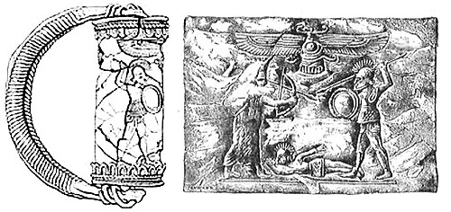 Achaemenid king fighting hoplites, seal and seal holder, Cimmerian Bosporus.