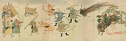 The Japanese samurai Suenaga facing Mongol arrows and bombs. Mōko Shūrai Ekotoba (蒙古襲来絵詞), c. 1293.