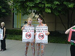 PETA supporters campaign against Burberry in an anti-fur protest in 2007