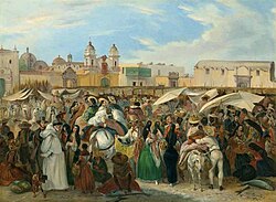 Market in the Plaza of the Inquisition (Lima) by Johann Moritz Rugendas, ca. 1843[74]