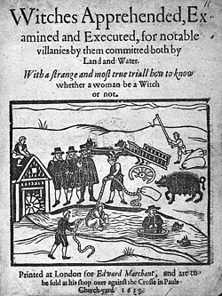 A 1613 English pamphlet showing "Witches apprehended, examined and executed"