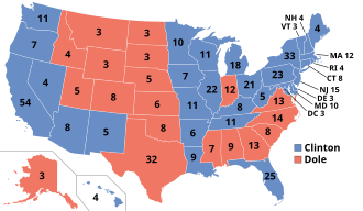 1996 electoral vote results. The Clinton-Gore ticket won 379–159.