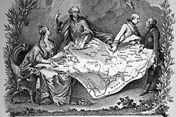 Allegory of the first partition of Poland, showing Catherine the Great of Russia (left), Joseph II of Austria (middle) and Frederick the Great of Prussia (right) quarrelling over their territorial seizures