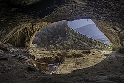 The Shanidar Cave, where the remains of eight adult and two infant Neanderthals, dating from around 65,000–35,000 years ago were found[39][40]