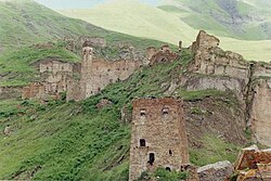 An example of Chechen tower architecture, ruins of the medieval settlement of Nikaroy