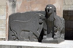 Statues at the entrance of the museum.