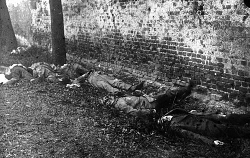 Revolutionaries summarily executed by government troops in the Berlin March Battles. The violence grew out of a strike sponsored in part by the USPD.