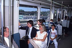 Passengers aboard Metrorail during the mid-1980s