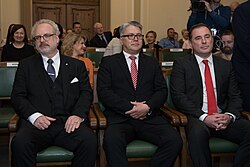 Presidential candidates Egils Levits, Juris Jansons and Didzis Šmits (from left to right) during the 2019 Latvian presidential election