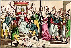 Ca. 1815 French satire on cuckoldry, which shows both men and women wearing horns