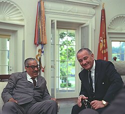 Appointed by Johnson in 1967, Thurgood Marshall (left) became the first African American on the U.S. Supreme Court