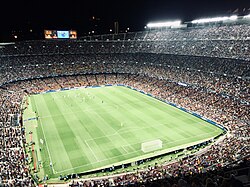 Interior of the stadium with its then capacity of 99,354 during a UEFA Champions League game between Barcelona and Inter Milan in 2019