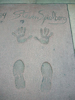 Spielberg's shoeprints and handprints in front of the Grauman's Chinese Theatre